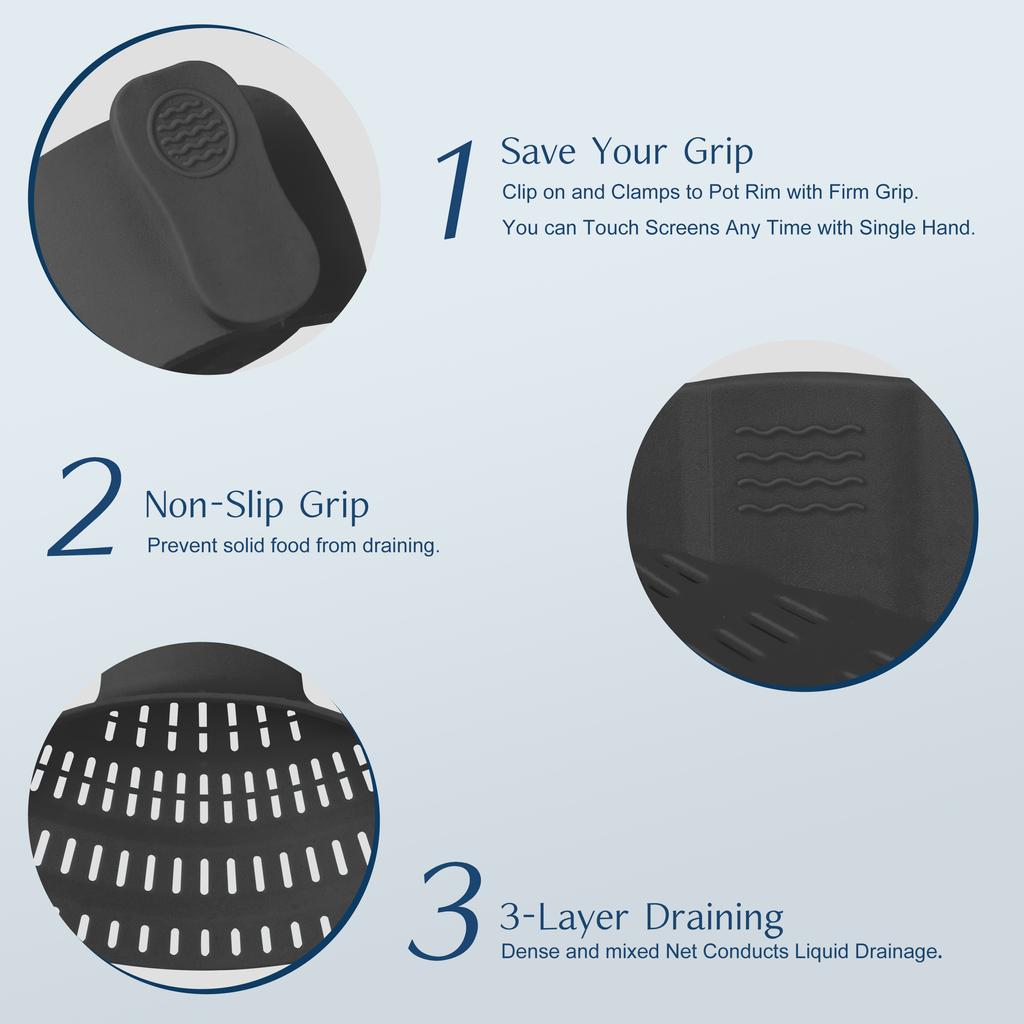 1 st, Sil, Silikonkastrullsil, Justerbar silikonklämma för kastruller, stekpannor och skålar, Kökskastrullsil