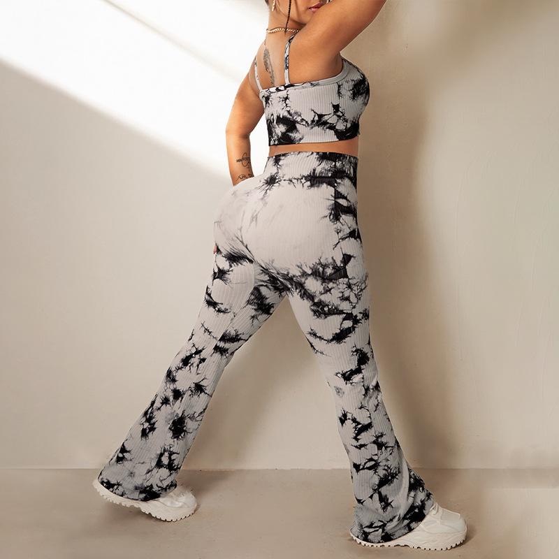 Tie-Dye Yoga Set: Women's Two-Piece High-Waist Training Pants & Flared Tank Top