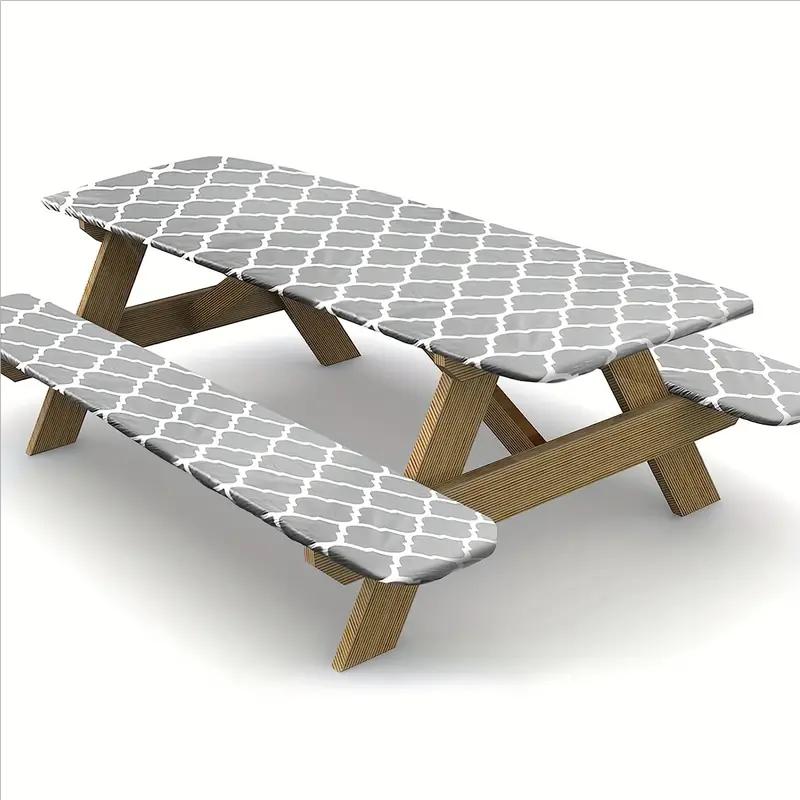 3-delige Waterdichte Geruite Picknicktafelkleed Set Met Elastische Zoom Voor Kamperen Buiten Rechthoekige Tafel En Banken Gemakkelijk Schoon te Maken See below for size descriptions