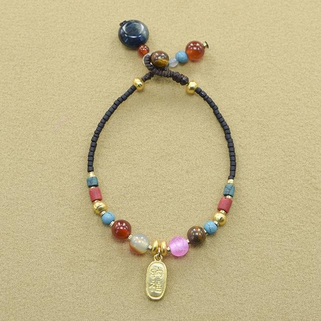 New Ethnic Style Retro Woven Fashion Women 'S Bracelet Adjustable Gemstone Beaded Antique Charm Yoga Bracelet Female Jewelry