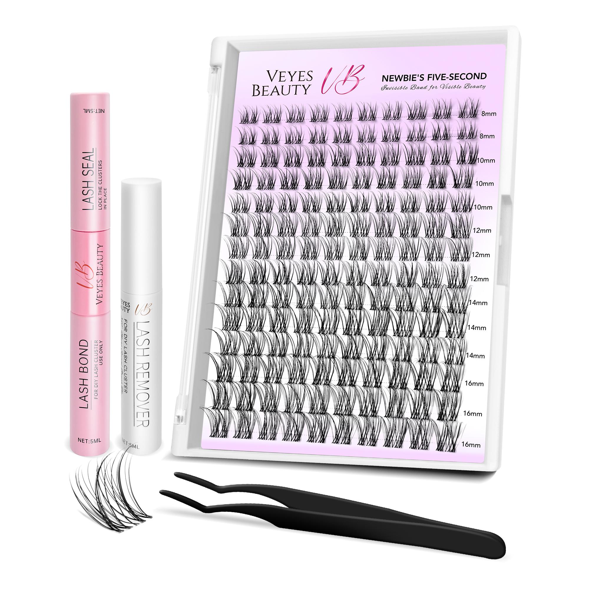 

Veyesbeauty Aliva Lash Clusters naturally bright effortlessly refined look Long-Lasting & Reusable 140 Clusters 8-18mm Lash Kit чорний