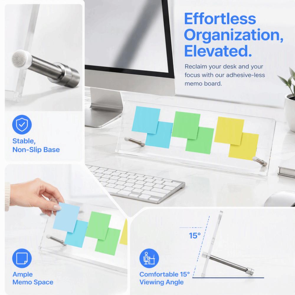 Reusable Memo Board Holder Adhesive-Free Sticky Note Holder Monitor Memo Board  Computer Monitor