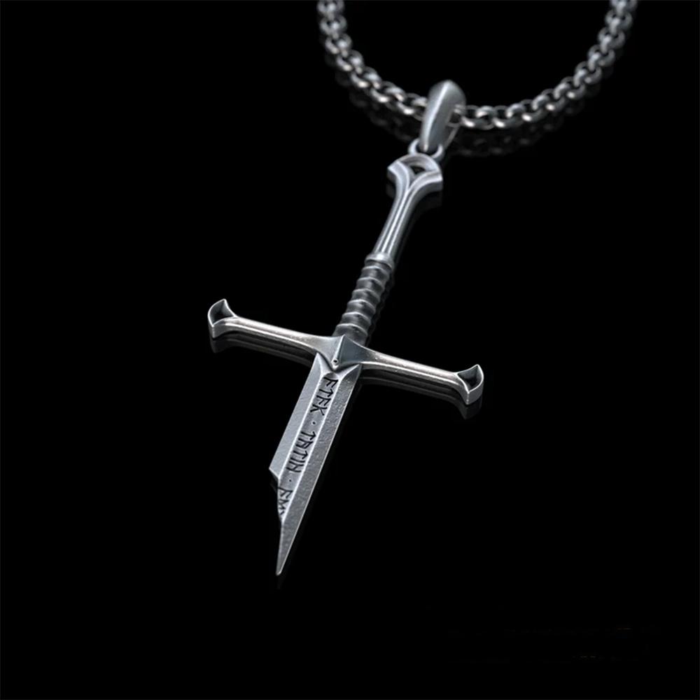 Narsil Personality Broken Sword Necklace Rings King Moveis Jewelry Men Cool Punk Sword Pendant Necklace Gift