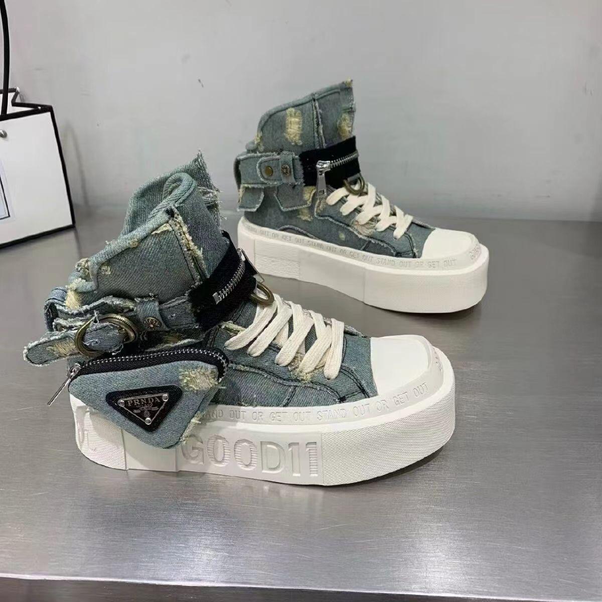 

Ретро джинсовая ткань с высоким берцем универсальная модная повседневная обувь для женщин новая весенняя коллекция корейские кроссовки на толстой подошве для занятий спортом на доске 35 синий