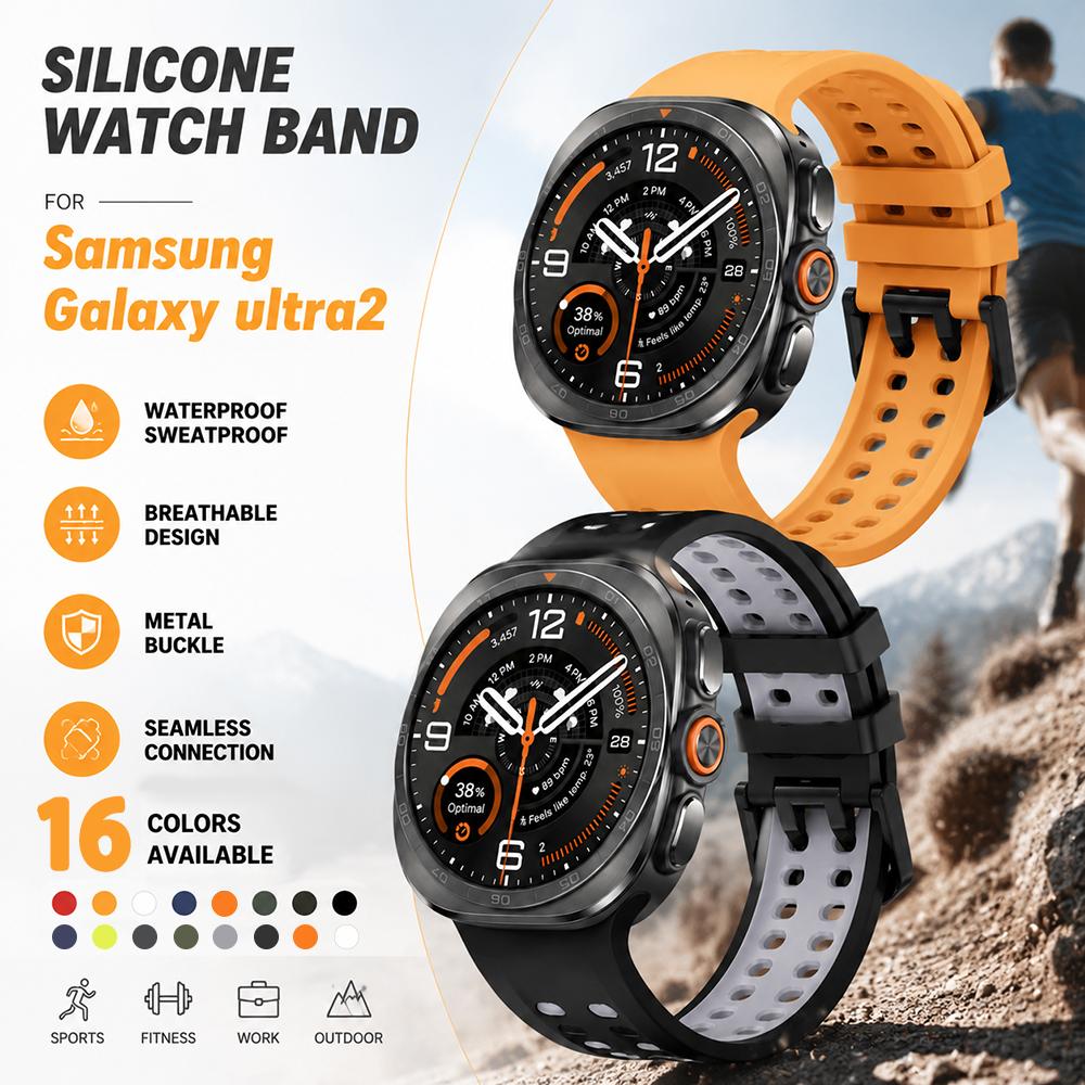 Official Style Silicone Watch Bands for Samsung Galaxy Watch Ultra 2 1 Solid & Two-Tone Set Hollow Breathable Silicone Straps
