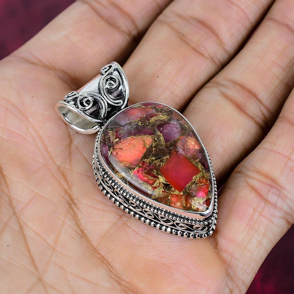Copper Spiny Oyster Handmade Gemstone Pendant, 925 Solid Sterling Silver Pendant Beautiful Jewelry, For Engagement Gift