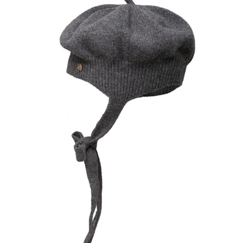 Brown Hat Tricot Ribbon Beret - Grey