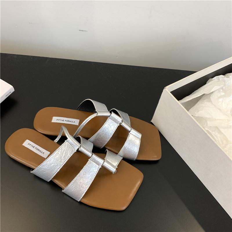 

Fashion Bailamos 2025 Summer Casual Flat Sliper Square Toe Shoes Women Slip-On Beach Slides Soft Outdoor Sandals Mujer 39