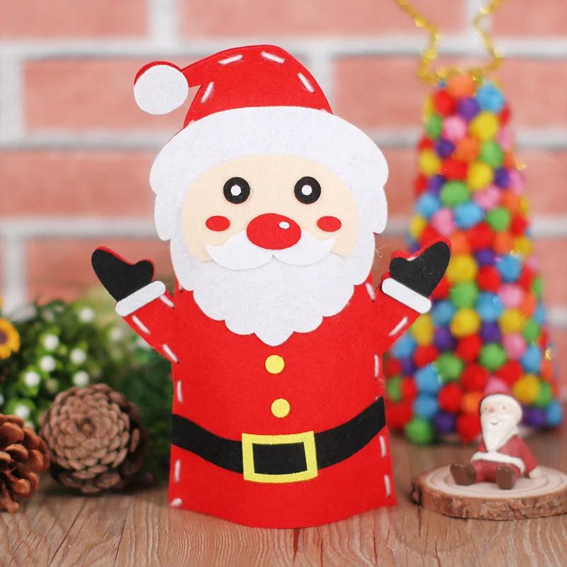 Kids Cartoon DO IT YOURSELF Hand Puppet Crafting Playthings Kindergarten Learning Non-Woven Handmade Paste Material Sewing Set Children Xmas Gift Idea