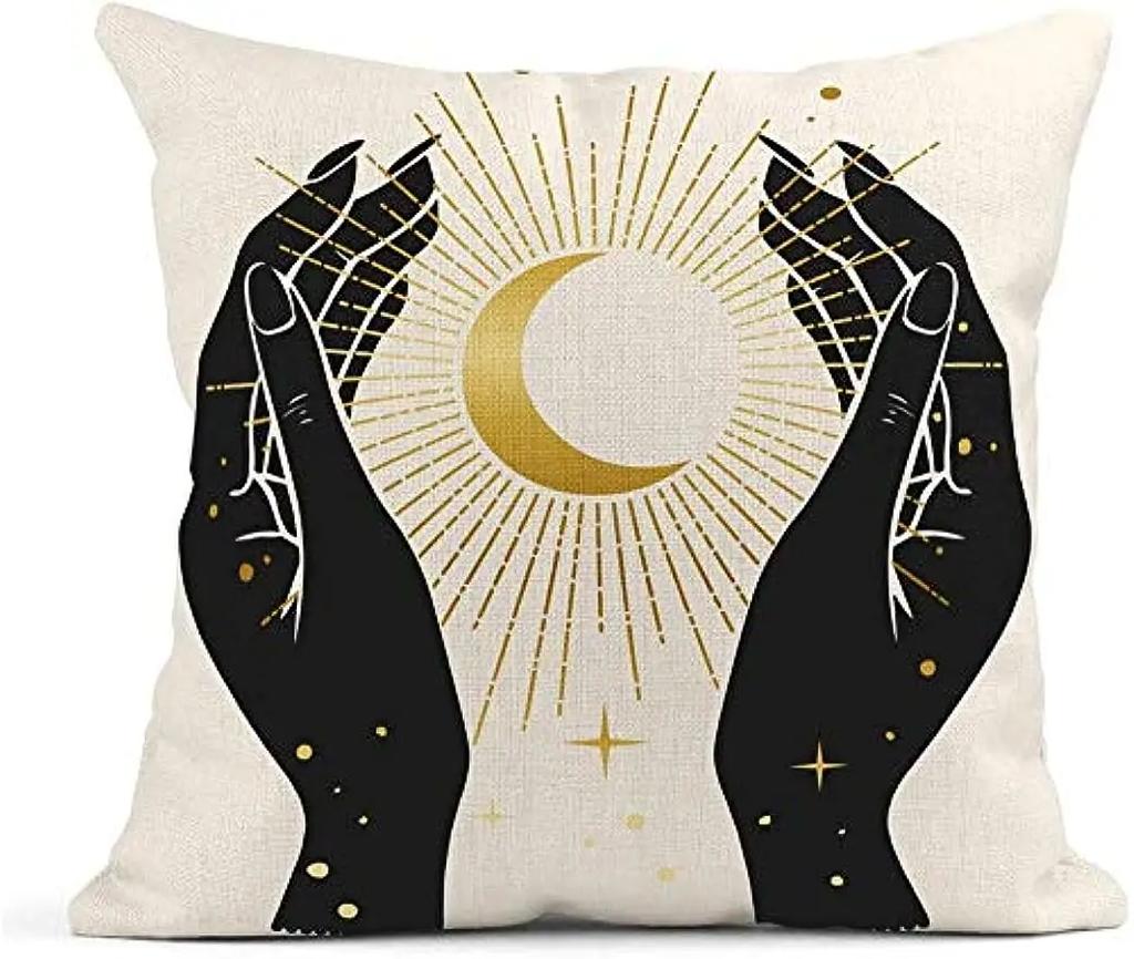 Celestial Pillowcase Moon Print Pillowcase, Linen Decorative Cushion Cover For Sofa Living Room Bedroom Cushion Cover 45X45