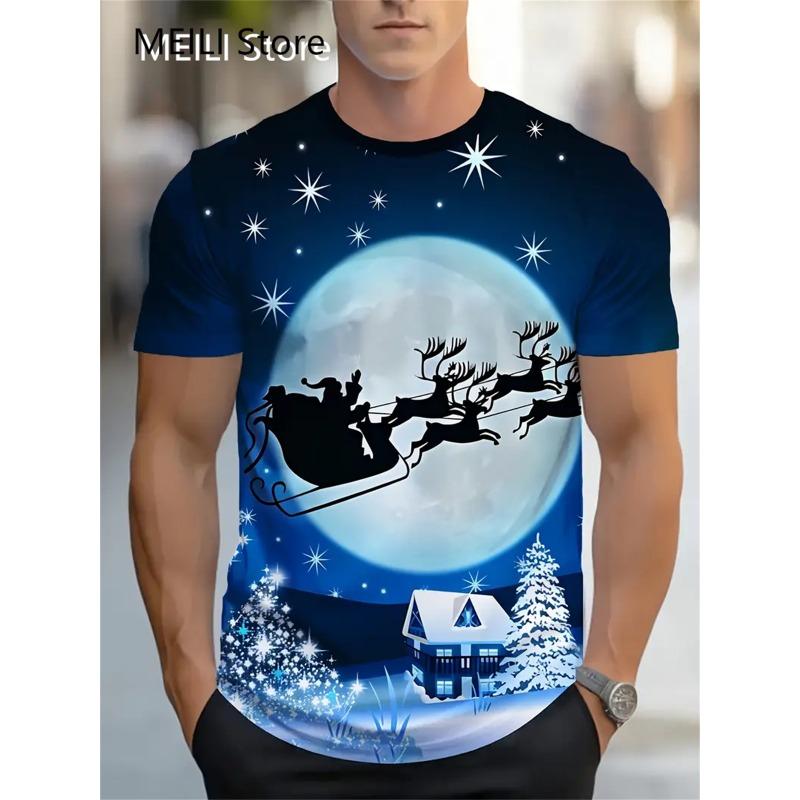Christmas T-Shirts Summer Funny Santa Claus Fashion Tops Tee Mens Shirts Summer Holiday Boys Casual Crew Neck Oversized T-Shirts XXS