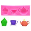 3 Cavity Silicone Teapot Cup Cupcake Fondant Mold Baking Tray Cake Decor Tool