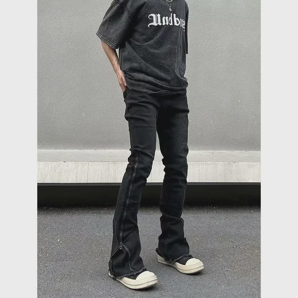 Blugi evazați slim fit cu fermoar lateral și margini brute American High Street pentru bărbați