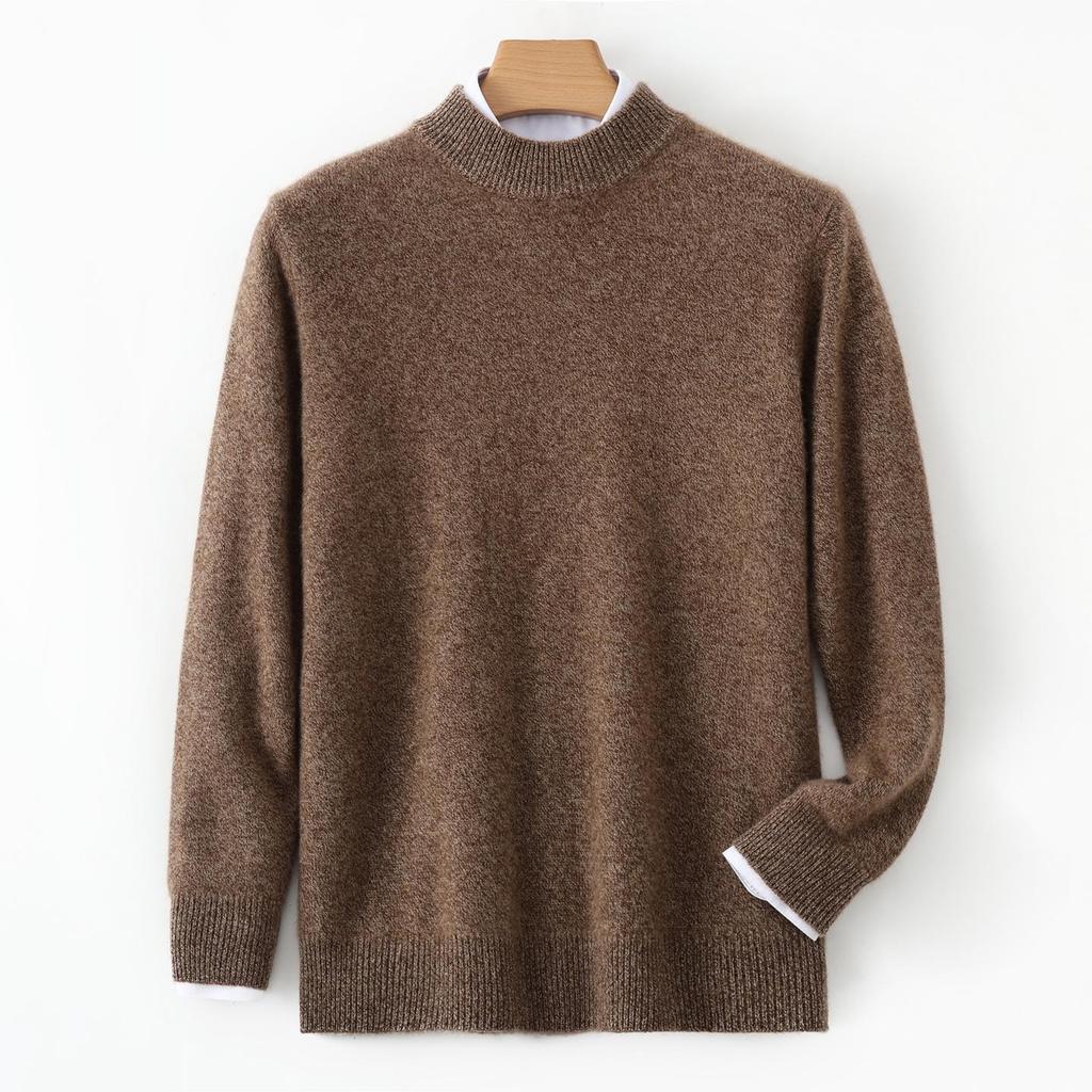 Men's Thick Heather Yarn Cashmere Sweater - Half-High Collar, Light Luxury, Warm for Autumn/Winter, New Style Knit Base Layer