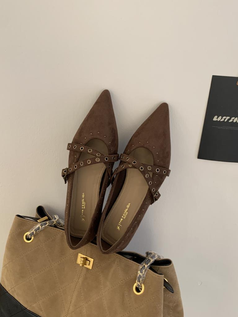 Women Mary Jene Shoes 2026 Autumn New Vintage Pointed Toe Belt Buckle Flats Luxury Outdoor Non Slip Casual Fashion Single Shoes
