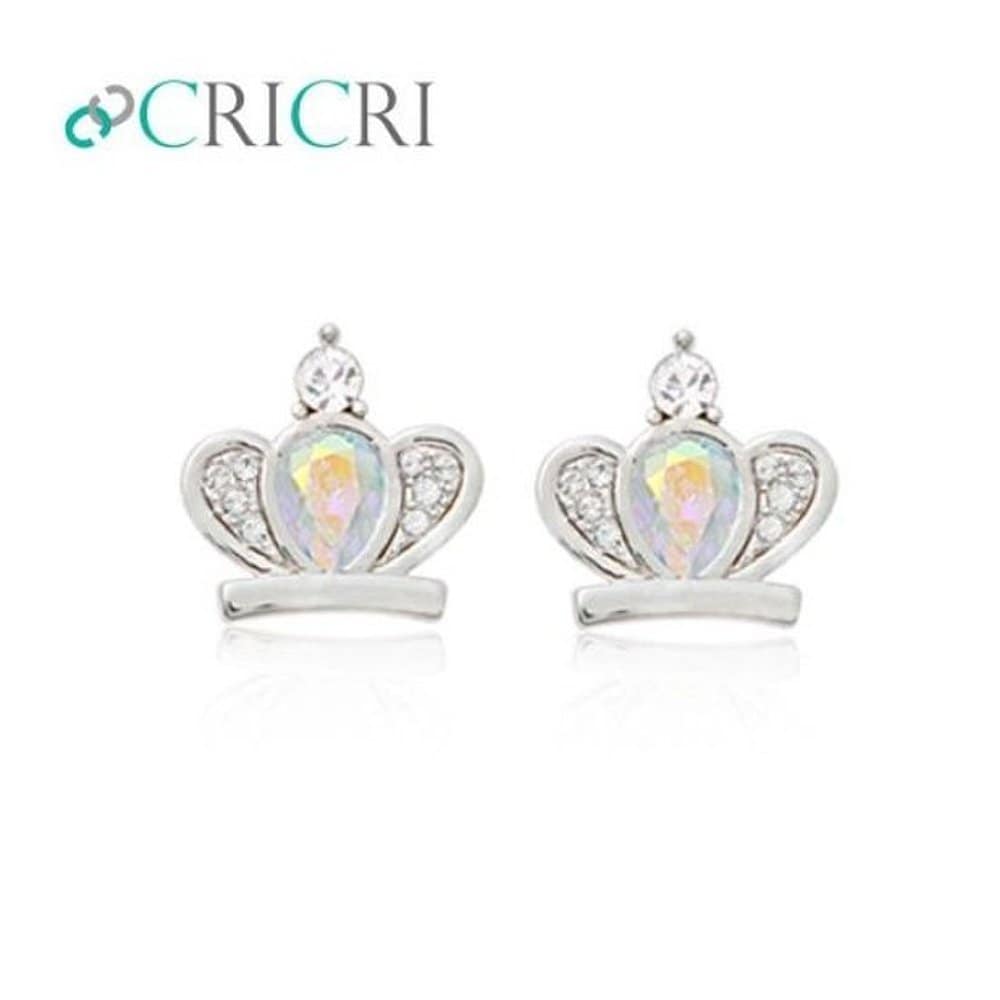 Cricri Crystal Crown Silver Pin Earrings Silver Pin Earrings Anniversary Gift Birthday Gift Silver Pin