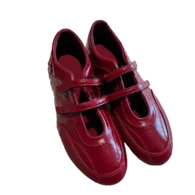 Guttega~ Velcro casual sneakers women's new ballet Mary Jane red inner height-increasing flat shoes