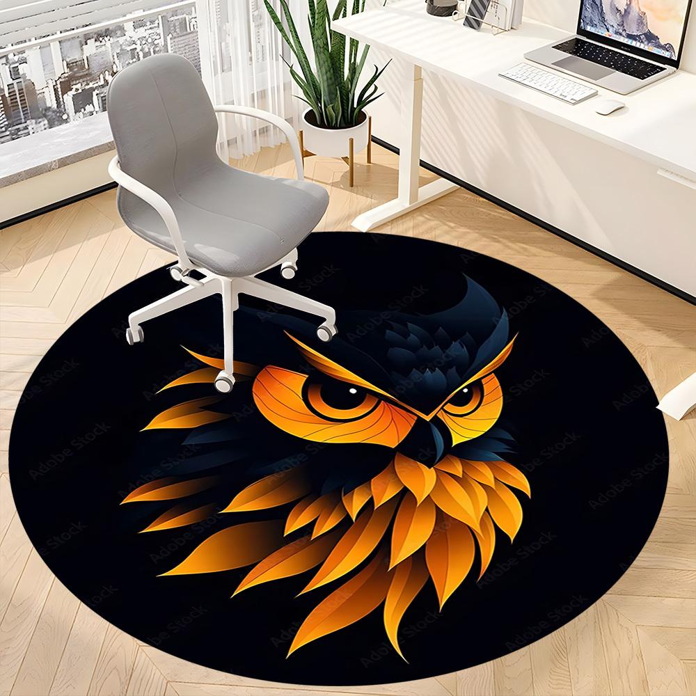 1PC Owl Head Office Round Area Rug, Indoor Mat Suitable For Office, Under Office Chairs Bedroom Living Room Home Decor, Room Deco 090