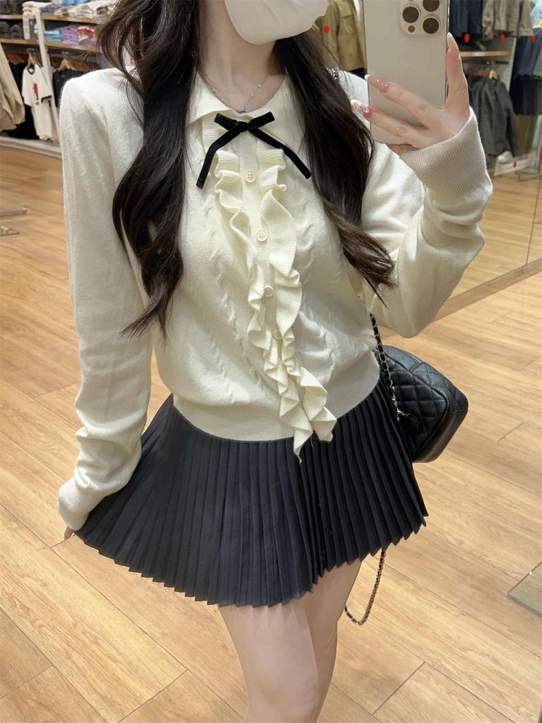 Age-reducing Polo Collar Fungus Edge Knitted Sweater Autumn and Winter Long-sleeved Front Shoulder Inner Top Design Bottoming Shirt