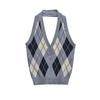 New Spring Arrival: American College Style Plaid Halter Vest - Backless Knit Sleeveless Top