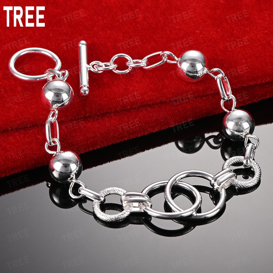 925 Sterling Silver Ring Bead Side Chain Beautiful Bracelet Gift Jewelry 20CM