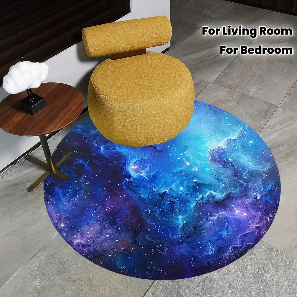 Galaxie Nebel Runder Teppich Flanell Kosmische Fußmatte Für Wohnzimmer Schlafzimmer Weltraum Thema Dekor Blaue Lila Sterne Weich Rutschfest Modern