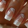 Chic French White Edge Glitter Nail Art Patches – Press-On Nails Trend