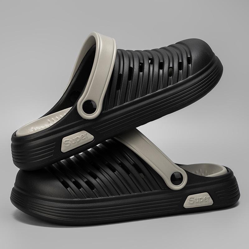 

Новые туфли с отверстиями мужские летние модные универсальные сандалии с закрытым носком, уличная обувь, пляжные сандалии мужские 39 черный серый