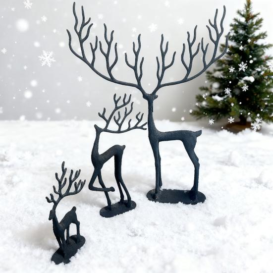 Yousheng Christmas Reindeer Statue Minimalist Artistic Deer Figurine Metal Animal Sculpture Home Office Desktop Decoration Ornament