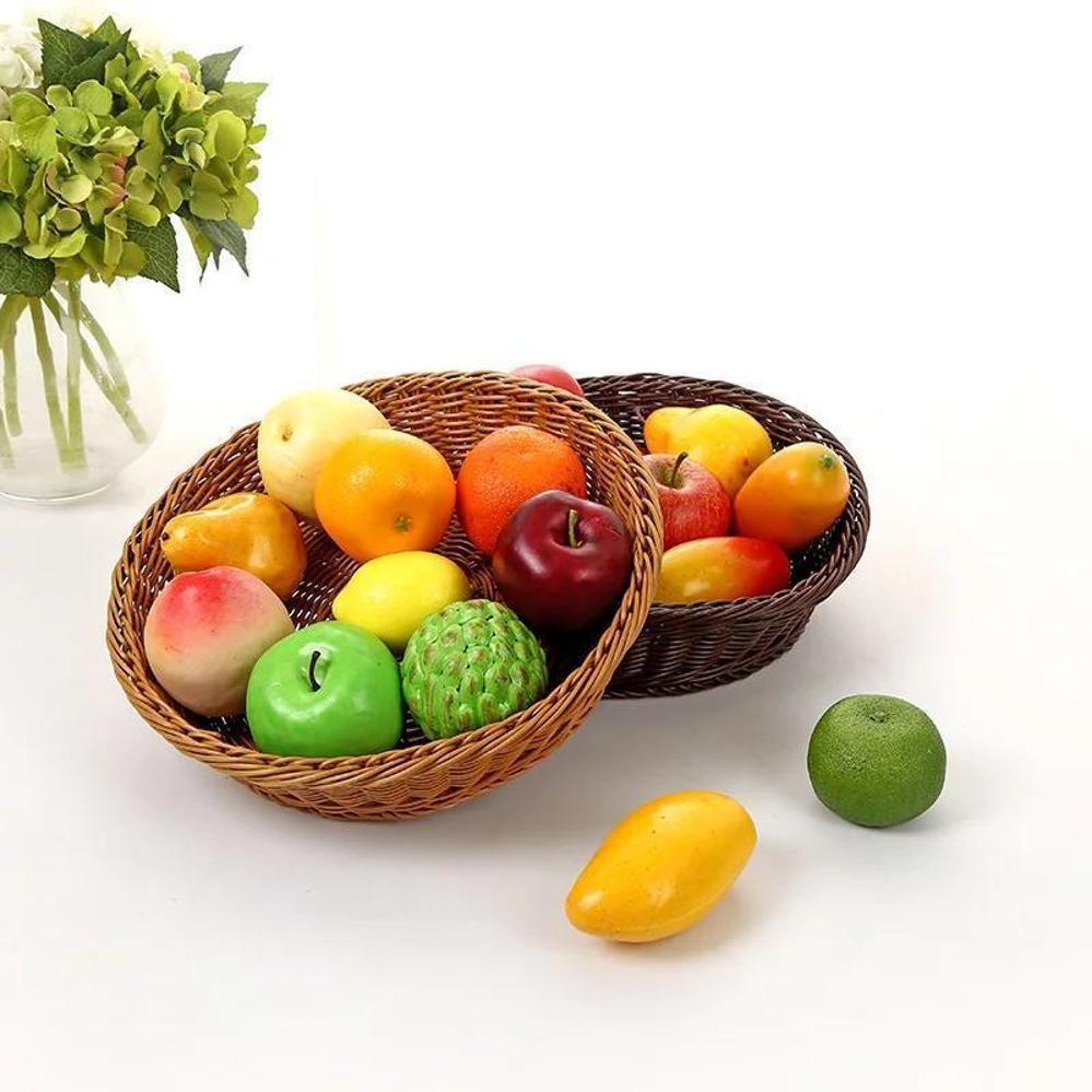 Handmade Woven Rattan Basket Creative Rattan Woven Fruit Basket Supermarket Display Basket Fruit Vegetable Round Storage Basket