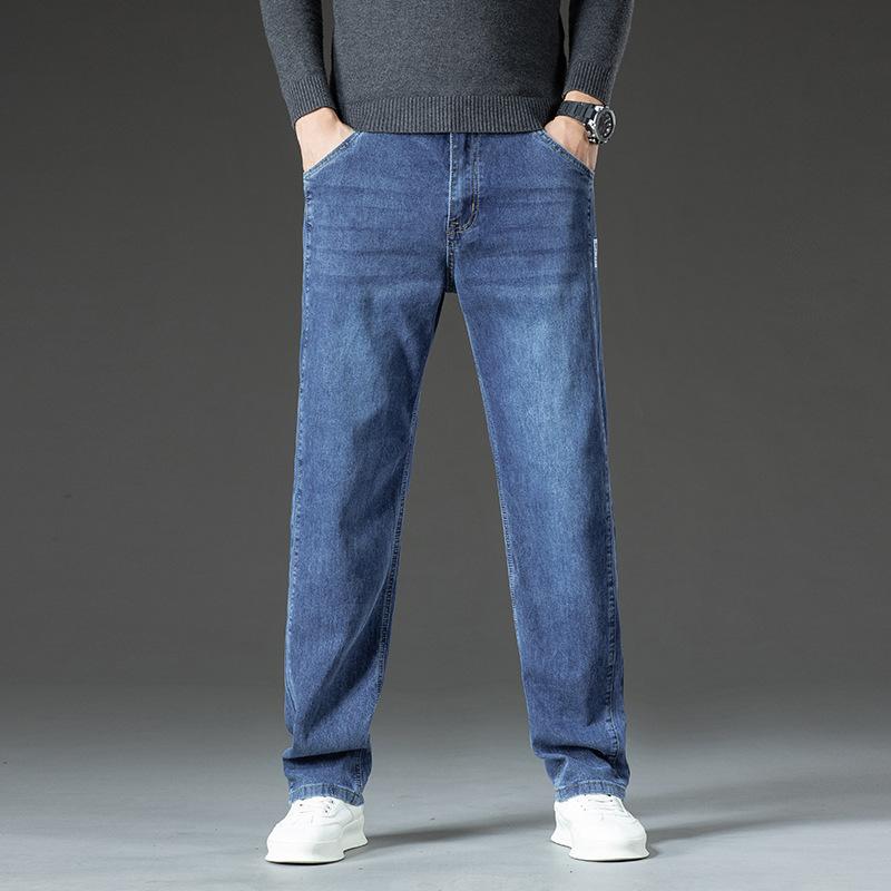 Wide-leg Denim Trousers, Autumn New Trendy Brand Men's Jeans, Loose Elastic Straight Leg, Trendy And Versatile