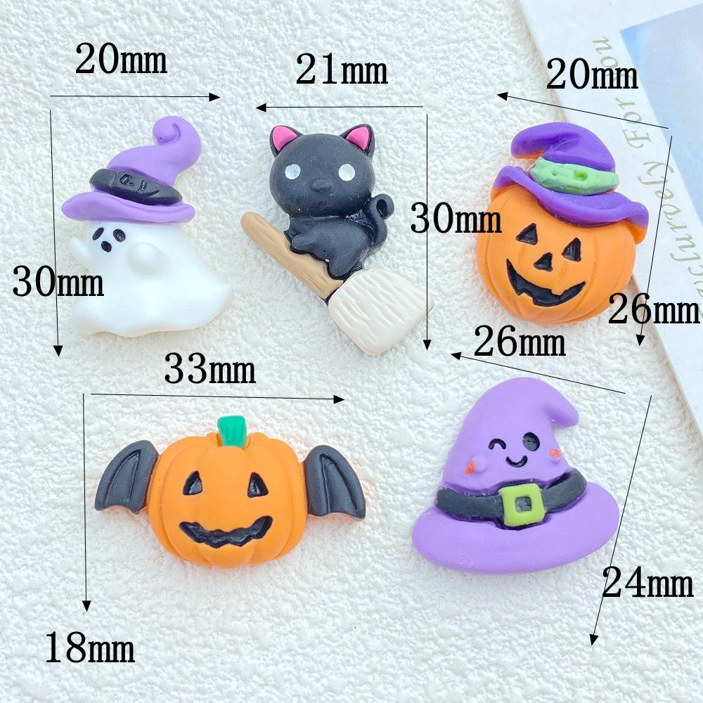 10Pcs New Cute Resin Halloween Ghosts Series Flat Back Parts Embellishments For Hair Bows Accessories