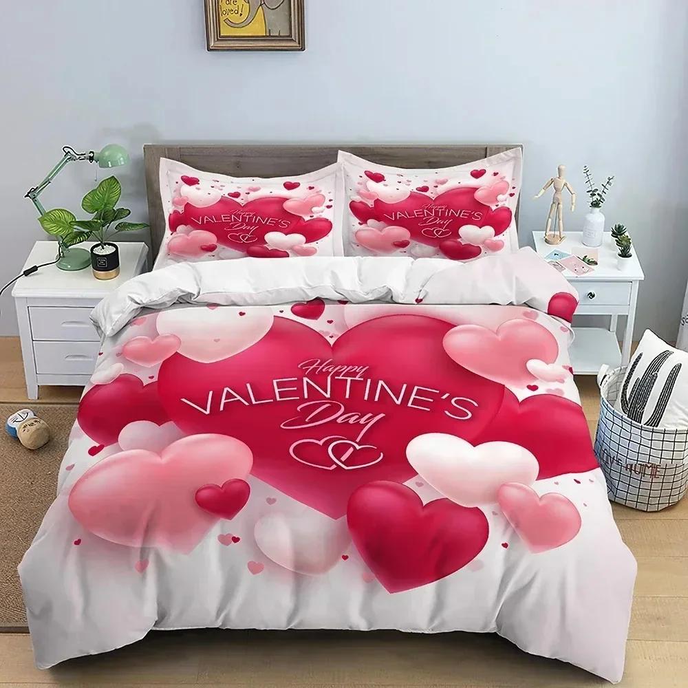 New 3D Love Heart Duvet Cover Valentines Gift Bedding Set for Girls Women Couples Soft Polyester Quilt Cover Home Textile