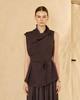 PADO SEOUL Asymmetrical Wrap Sleeveless Blouse Deep Charcoal