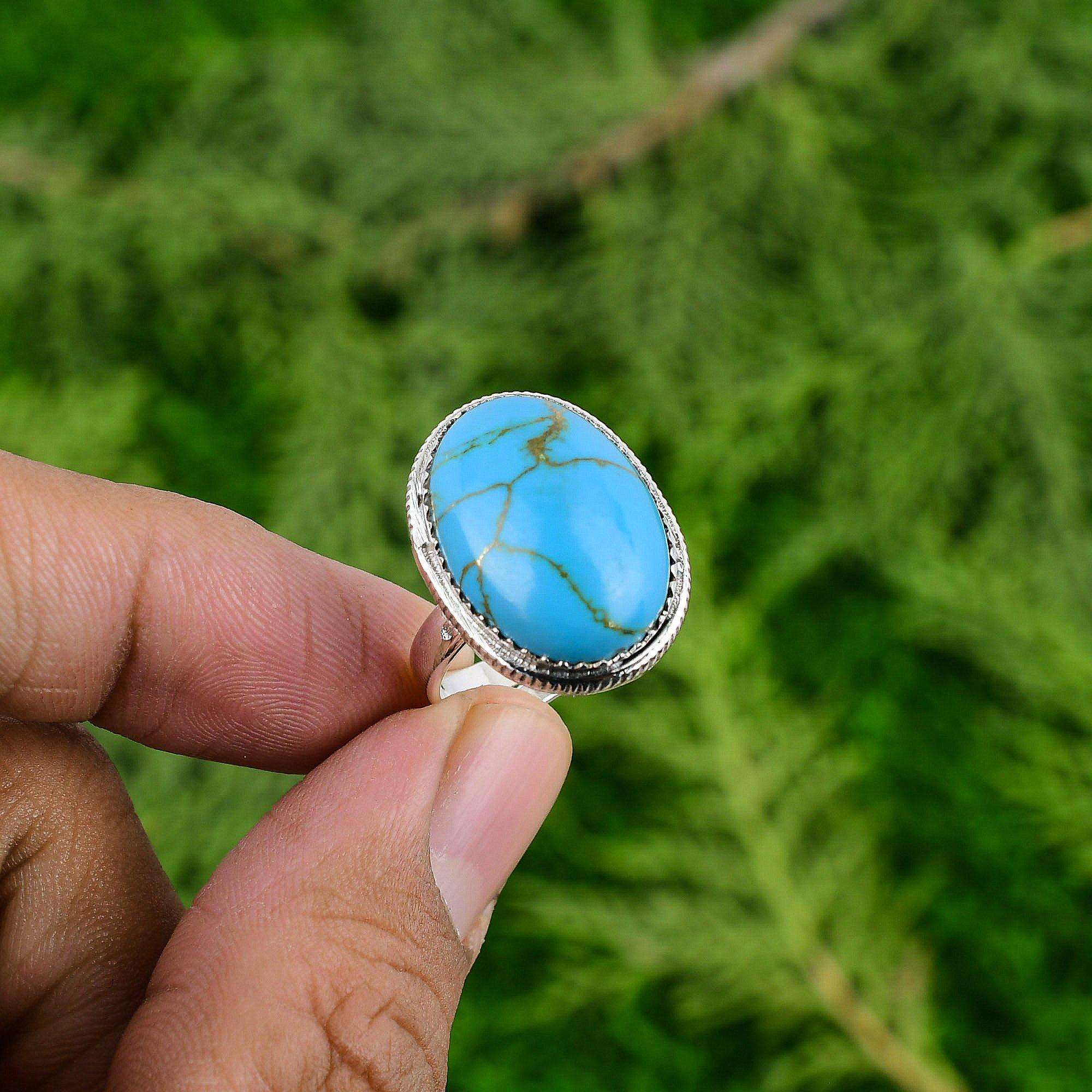 

Сделка ко Дню матери Серебро 925 пробы Медь Камень Аризонская бирюза Кольцо обещания Adjustable