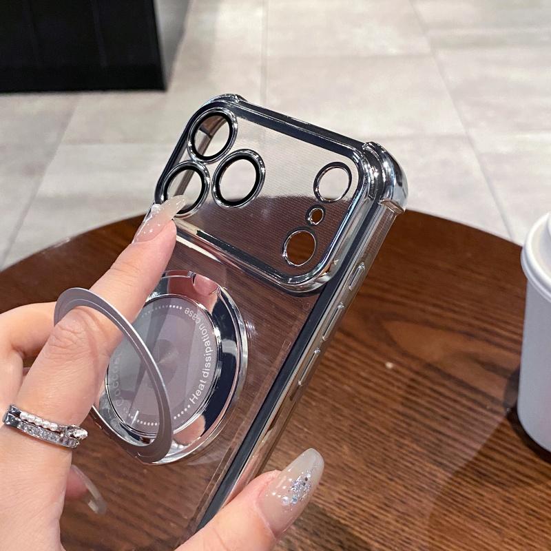 Luxury Transparent Magnetic Phone Case For 17 Air 13 14 15 16 17 Pro Max 11 12 With Ring Stand Plating Soft Case