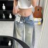 Women's Low Waist Retro Scimitar Jeans: Wide-Leg, Straight Fit, Floor-Length