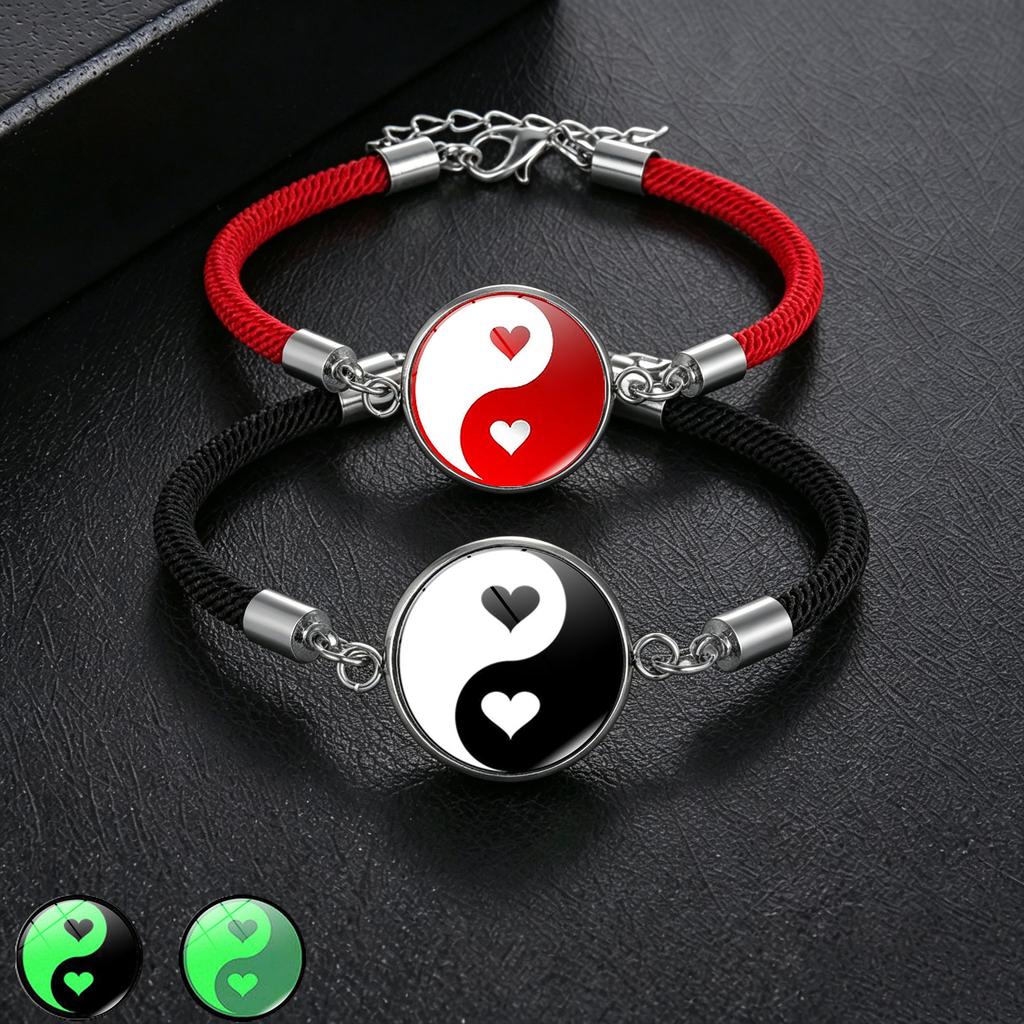 1Pc Glow In Dark Sun Moon Lover Couple Bracelet, Handmade Beaded Braided Unisex