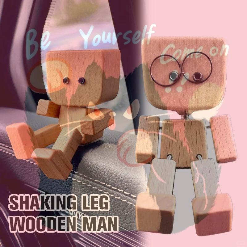 Kinetic Shaking Legs Wooden Figure: Wobbly Desktop & Car Dashboard Doll with Moving Legs - Fun Decorative Accessory
