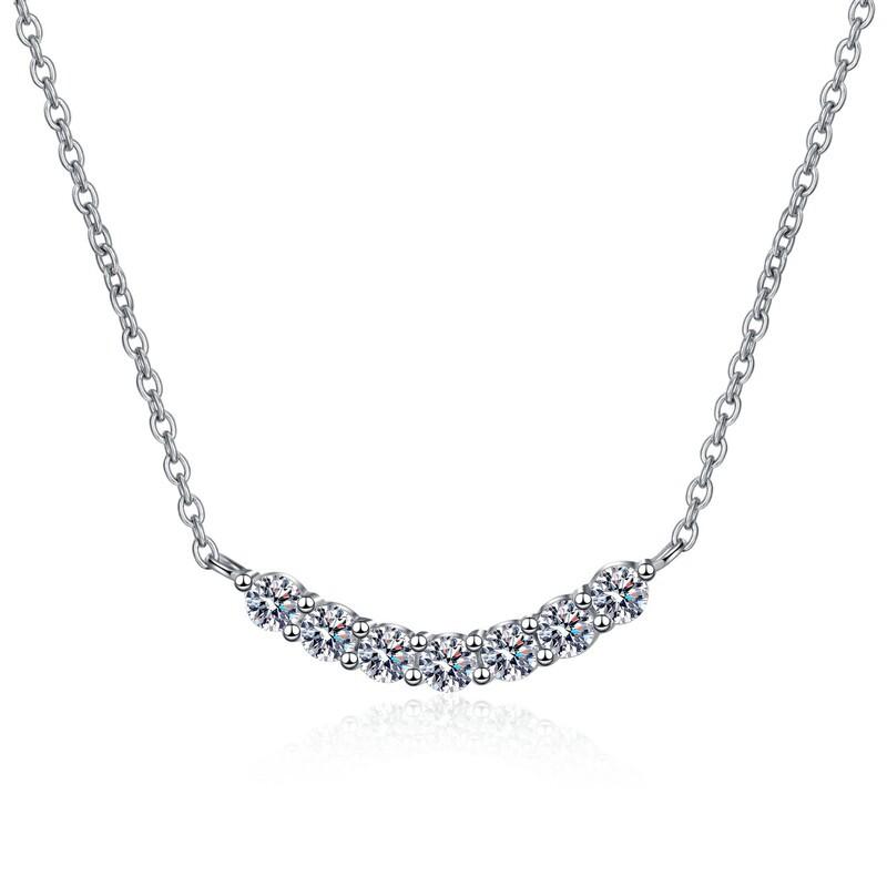 Sterling Moissanite Necklace Women 7-Stone Smiling Chain Delicate Floral Design Daily Wear Elegant Jewelry