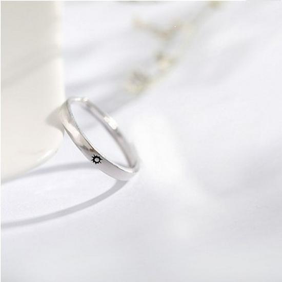 Silver Plated Sun & Moon Adjustable Couple Rings for Long-Distance Relationships