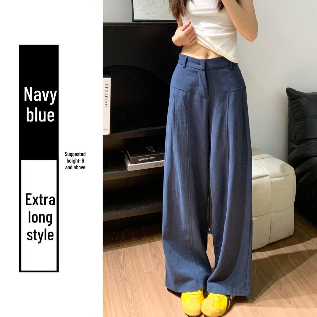 Korean Old Money Style Women's Wide-Leg Cotton Linen Pants, High-Waisted Straight Casual for Spring/Summer 2026.