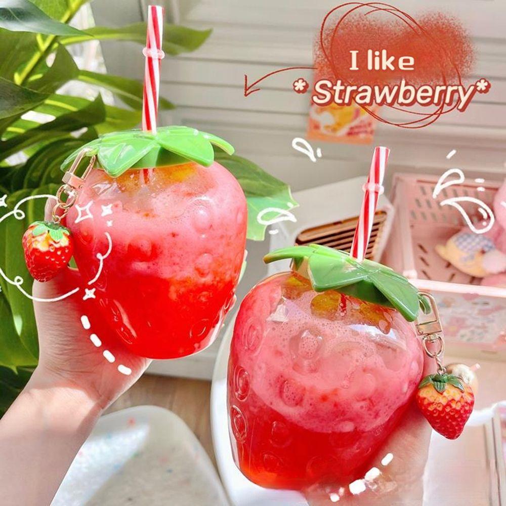 Lovely Tea Milk Coffee 500ml Cartoon Drinkware With Lid Strawberry Straw Cup Drinking Water Bottle