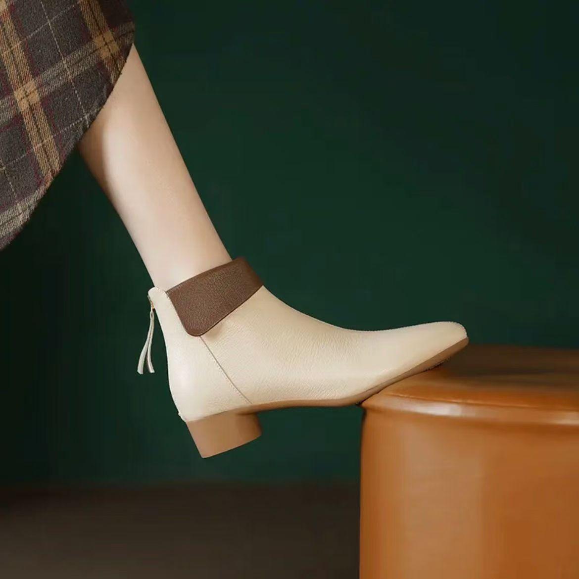 

Comfortable Boots Women s Heel Fashion Boots British Style Square Head Small Leather Boots Mom Boots 2025 Autumn and Winter New 41