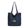 Fashionable Medium Sized Denim Tote Bag With Unique Stitching Details For Everyday Use