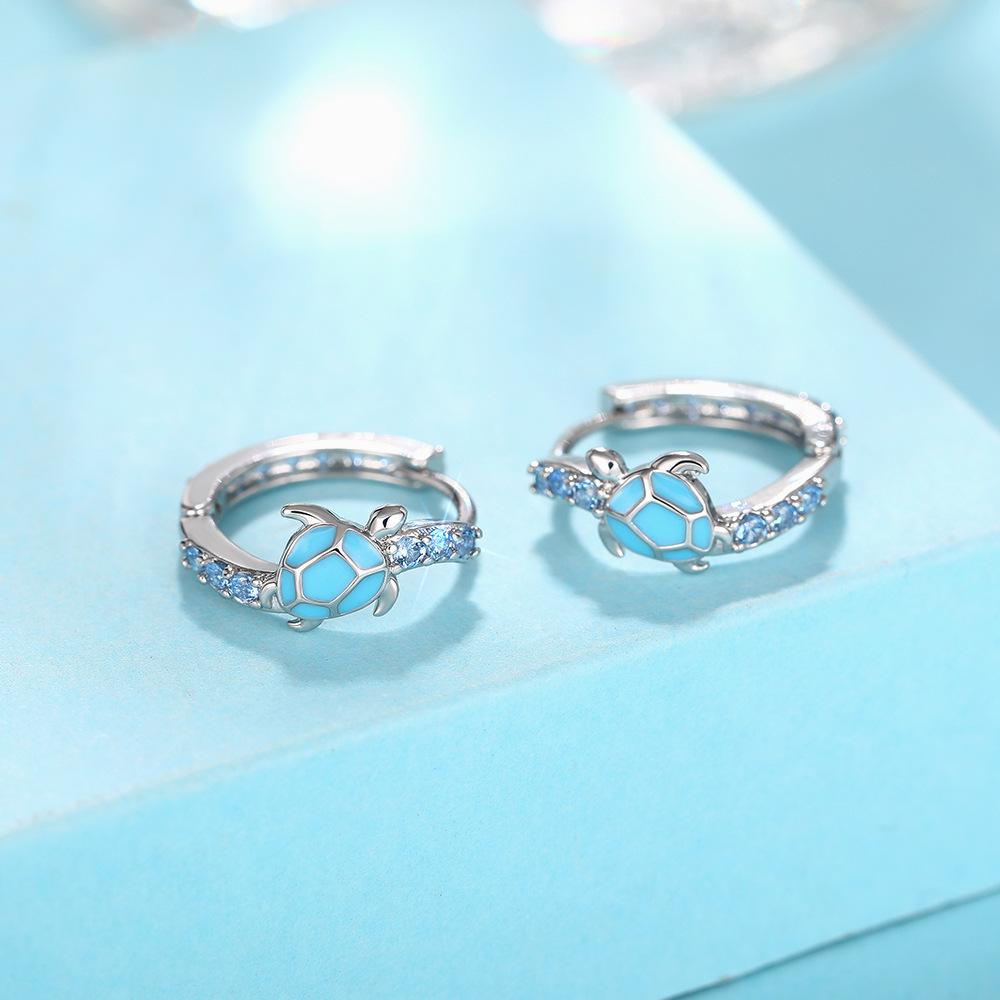 Japan and South Korea's new cute turtle earrings, micro-inlaid zircon oil drop jewelry, marine fresh chic jewelry