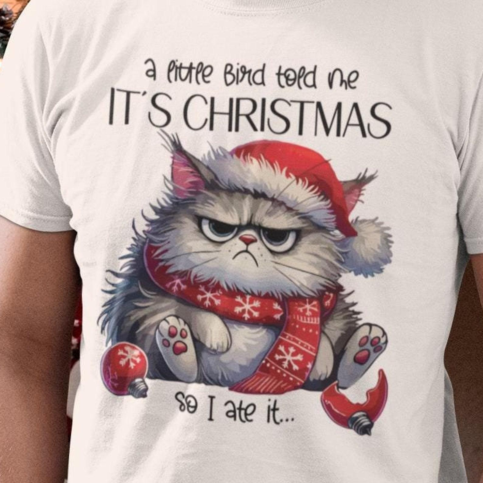 Grumpy Cat Christmas T-Shirt - Funny Holiday Tee for Cat Lovers M
