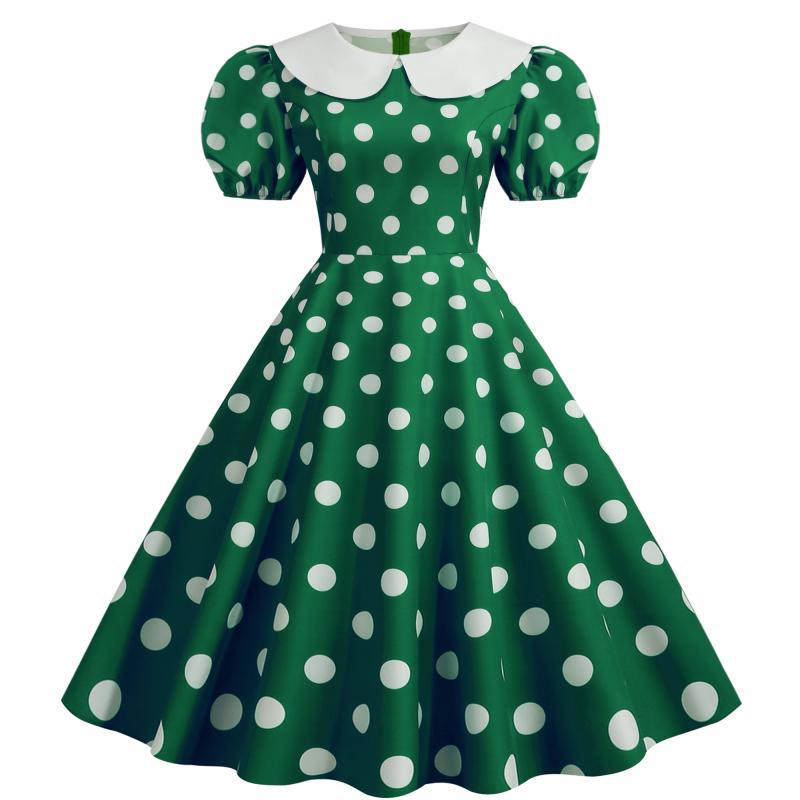 Source Doll Collar Bubble Sleeves Slim-fitting Splicing Polka Dot Pendulum Dress, Starting from One Piece