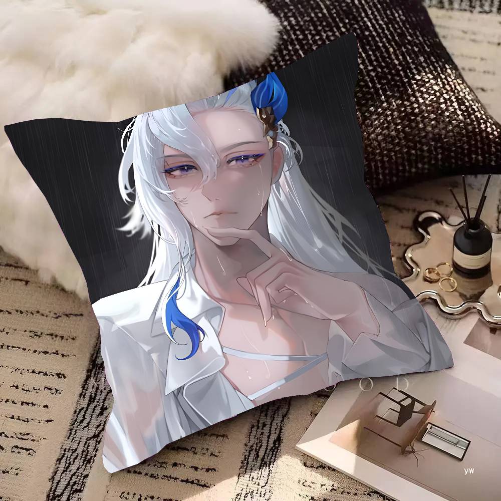 Game Genshin Impact Neuvillette Pillow Case Square Pillow Bedroom Sofa Leisure Comfort Cushion Car Living Room Home Decoration