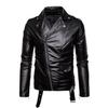 Men Long Sleeved Leather Jacket Pure Color Fashion Men's Diagonal Zipper Sports Casual Jacket